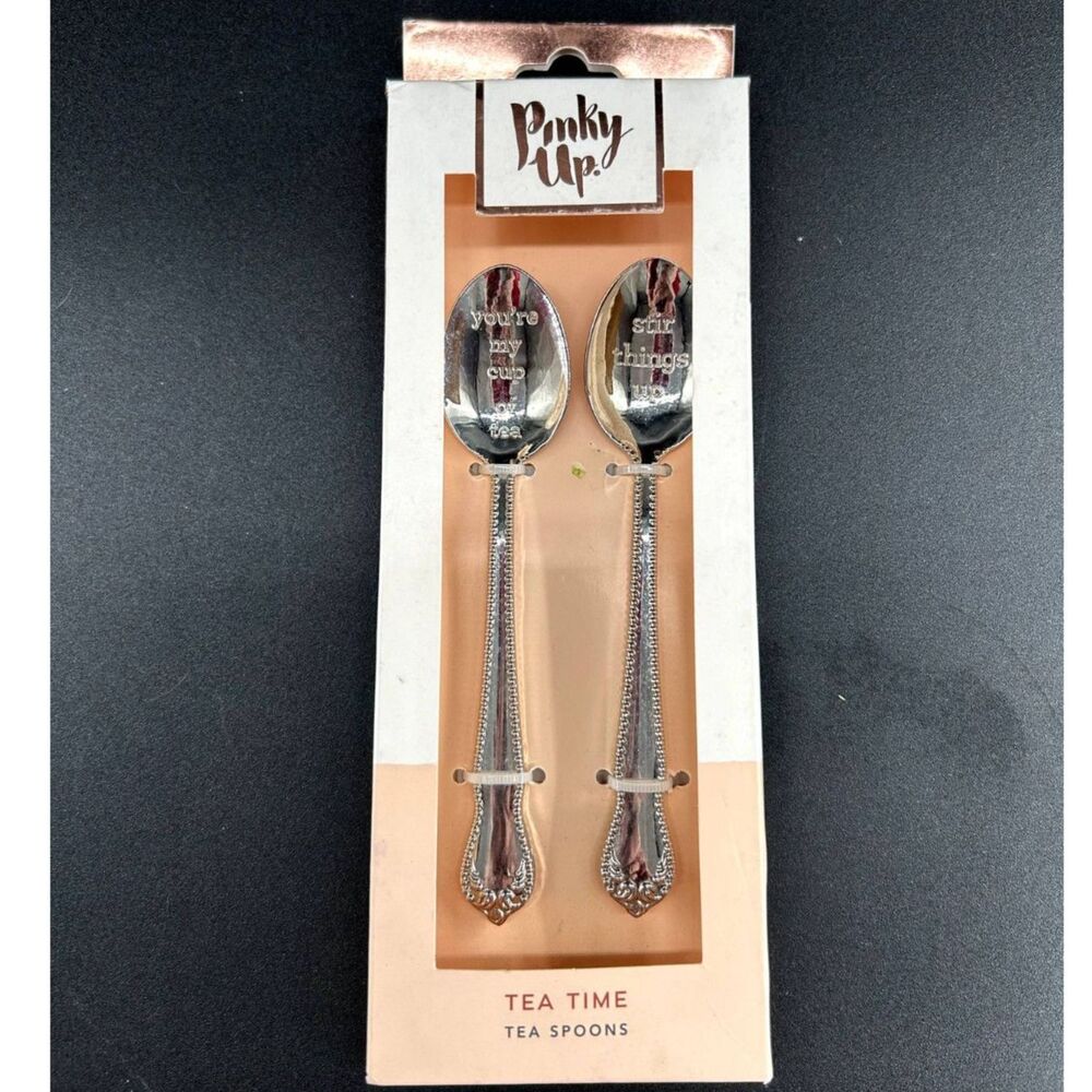 Pinky Up (2) Tea Time Engraved Stainless Steel Spoons Antique Inspired Design